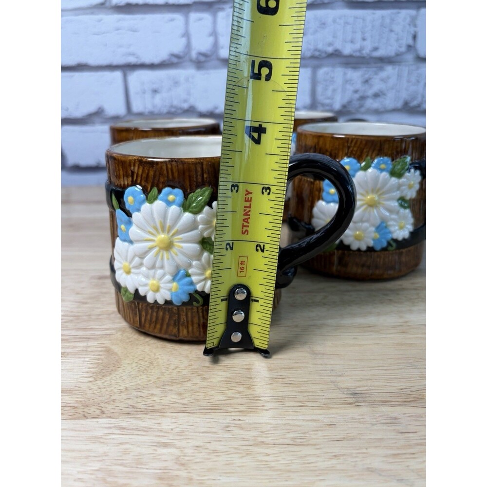 4 Atlantic Mold Ceramic Flower Barrel Coffee Mugs 1979 Handmade Vintage Mint - Picture 10 of 11